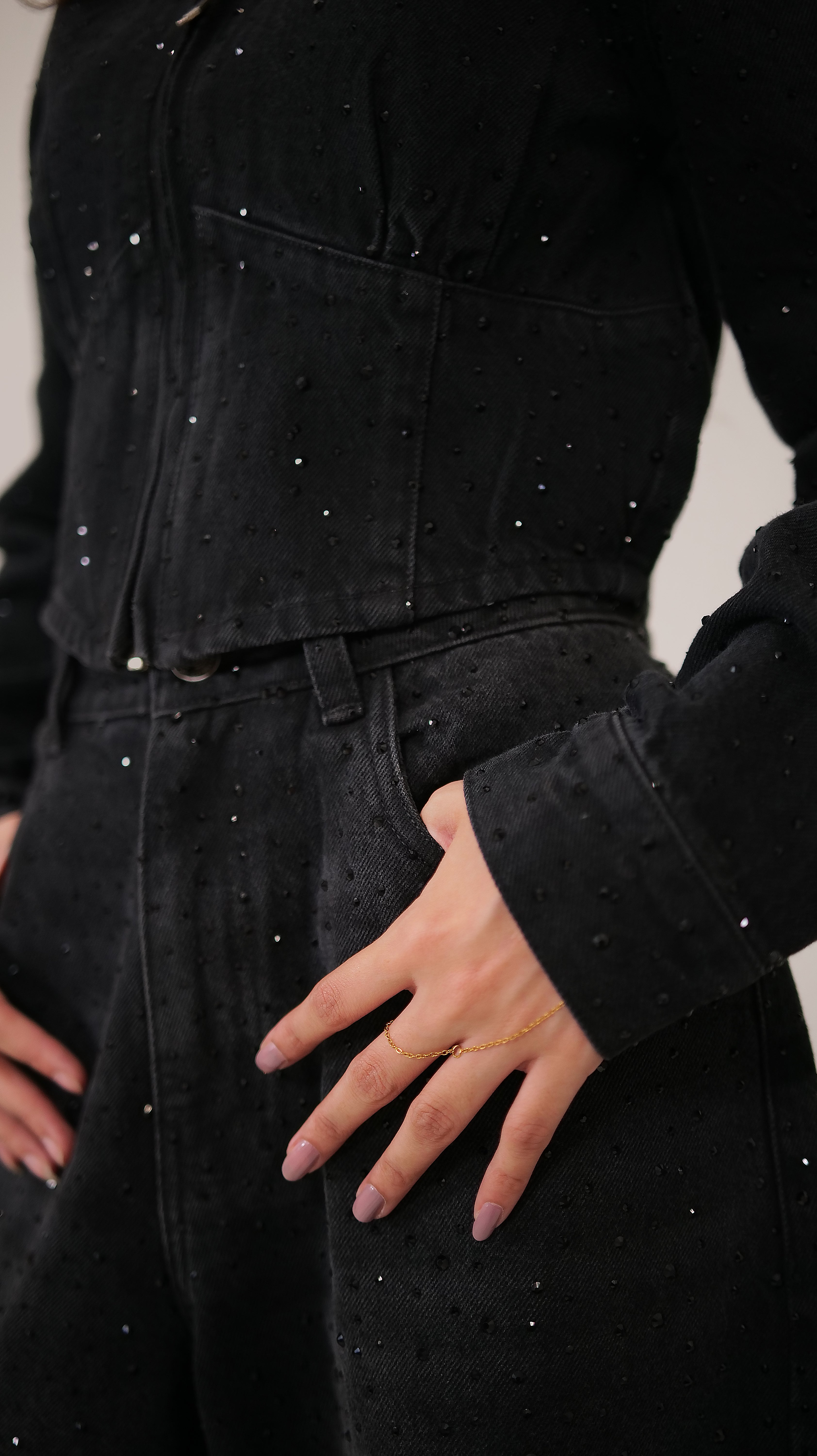 Black Rhinestones Cord Set