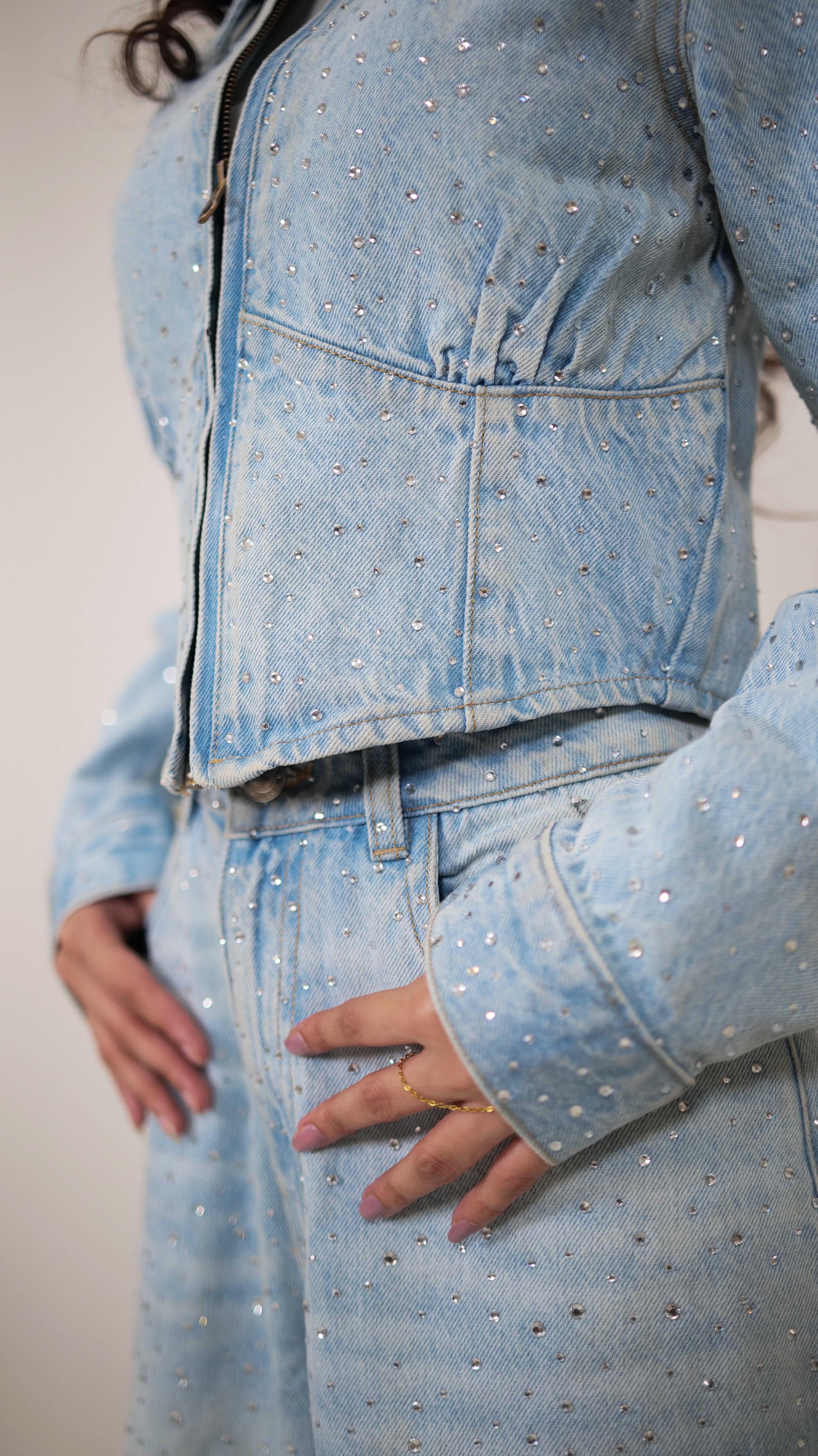 Blue Rhinestones Cord Set