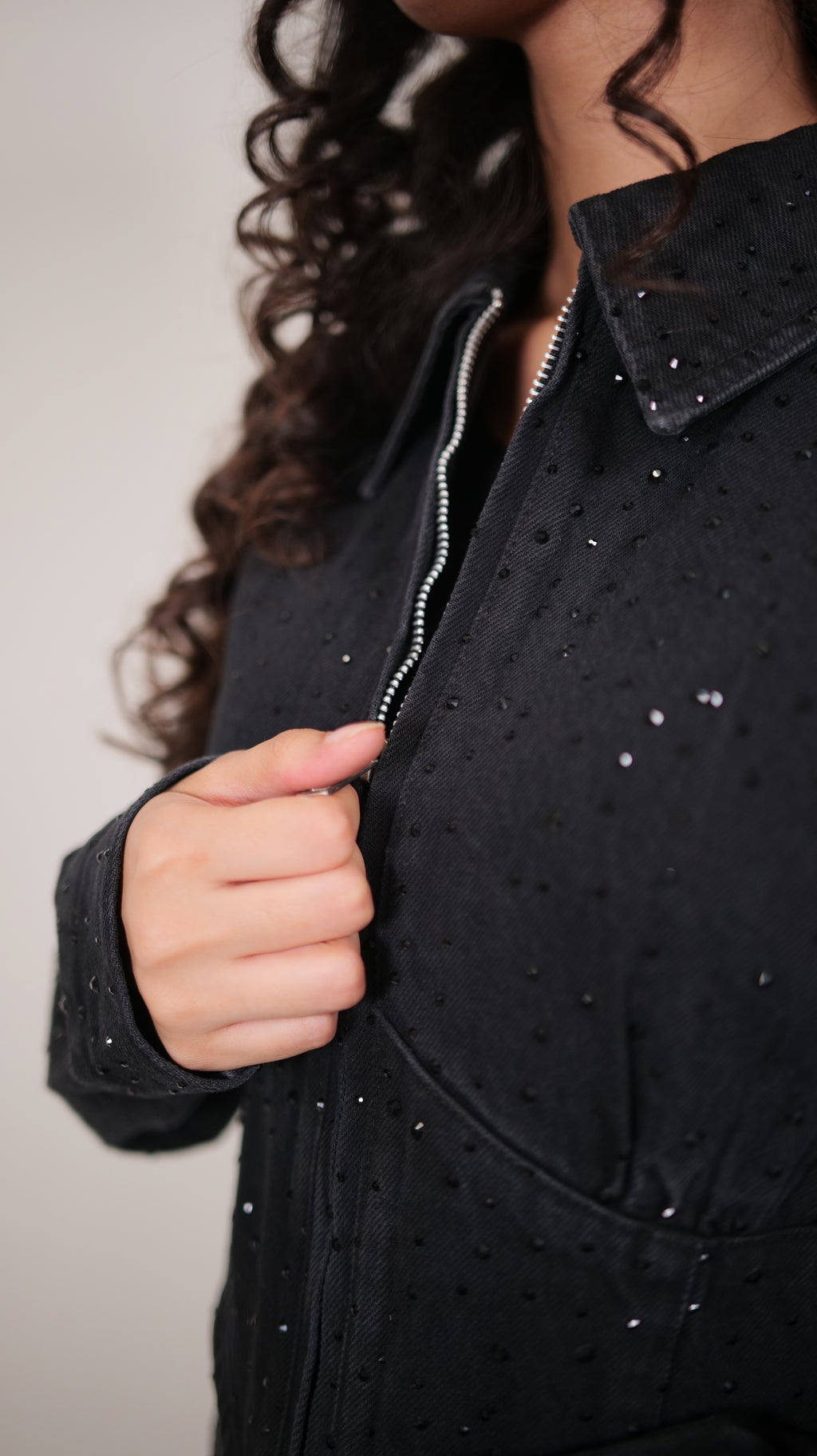 Black Rhinestones Cord Set