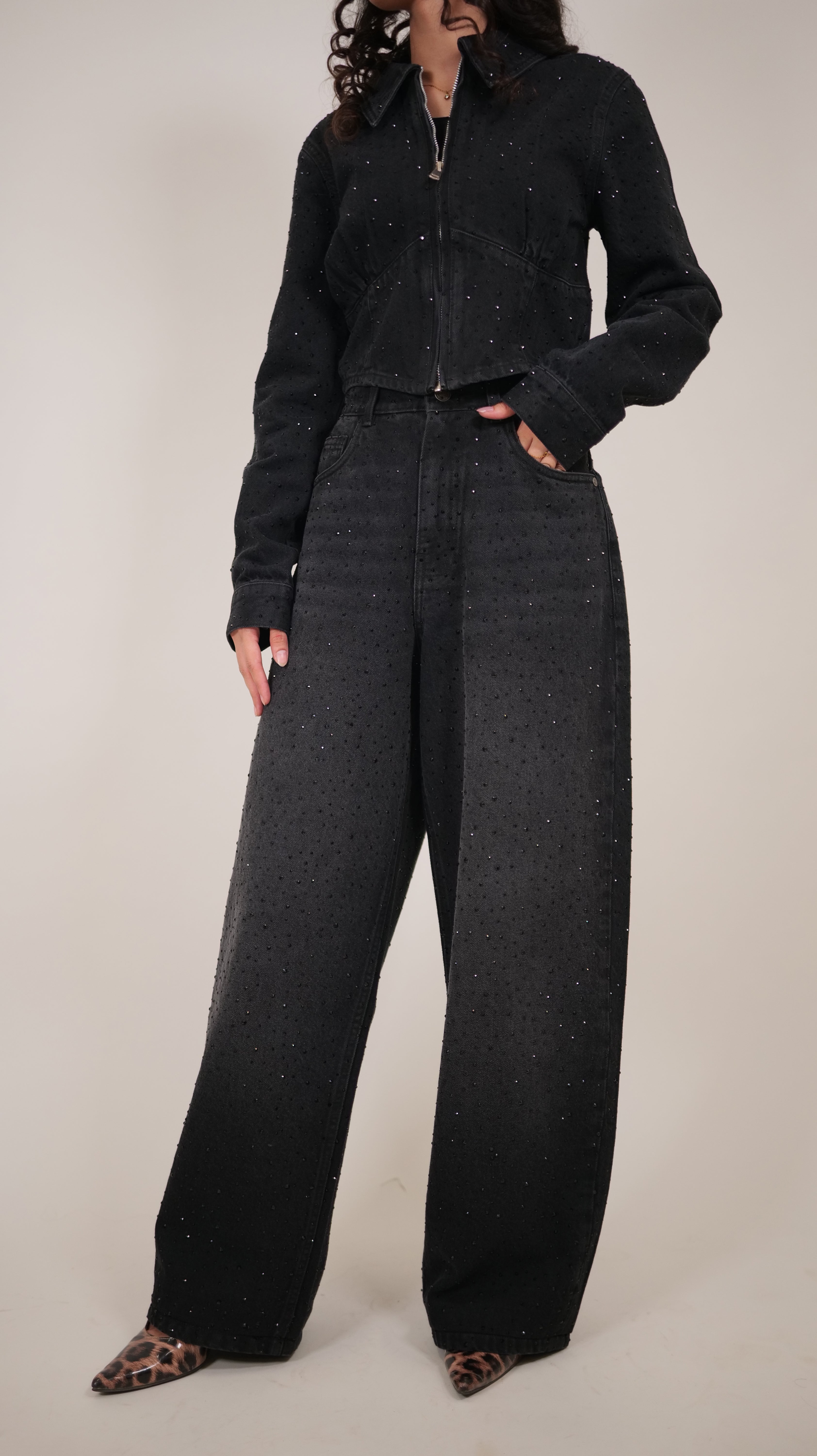 Black Rhinestones Cord Set