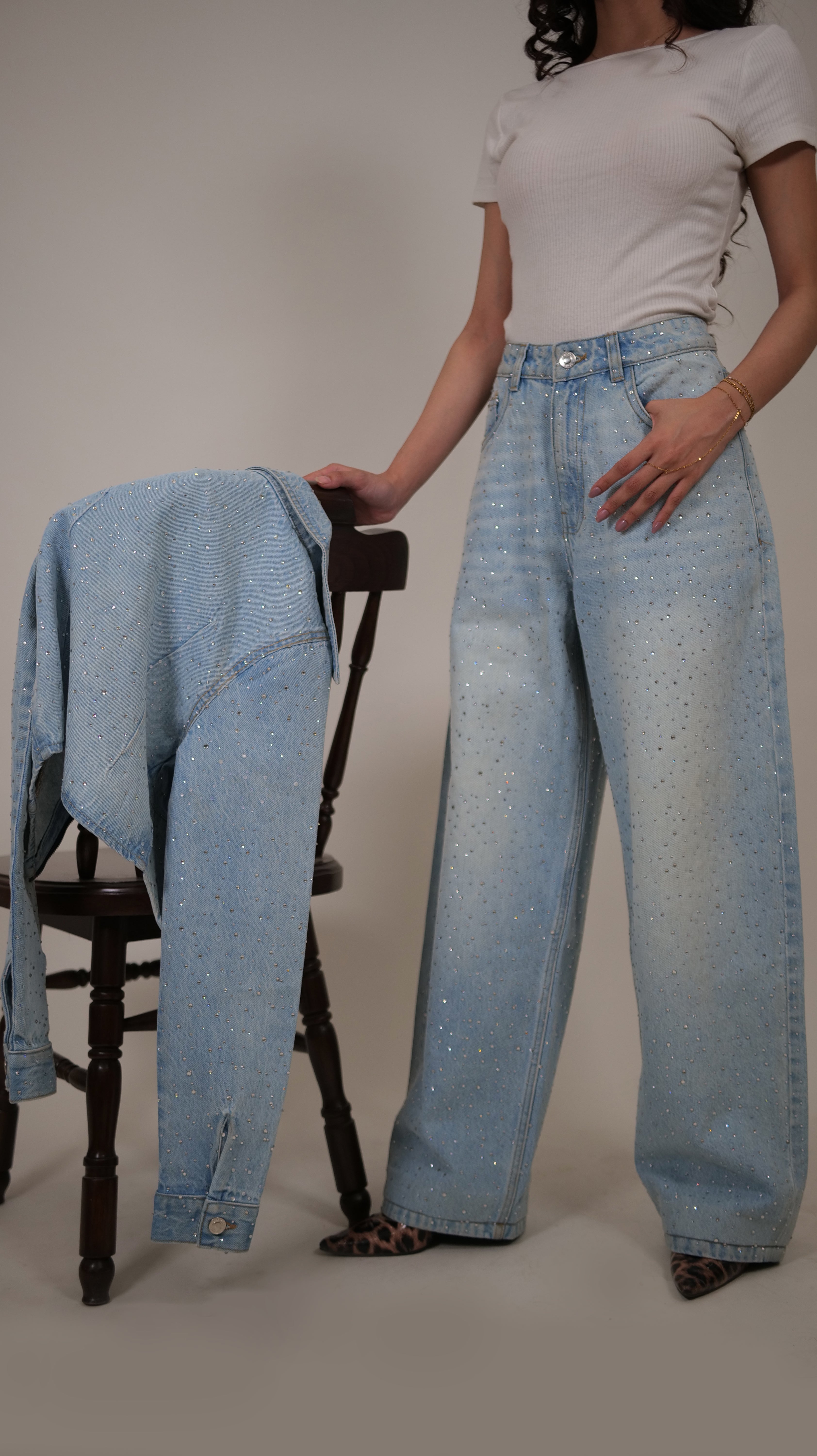 Blue Rhinestones Cord Set