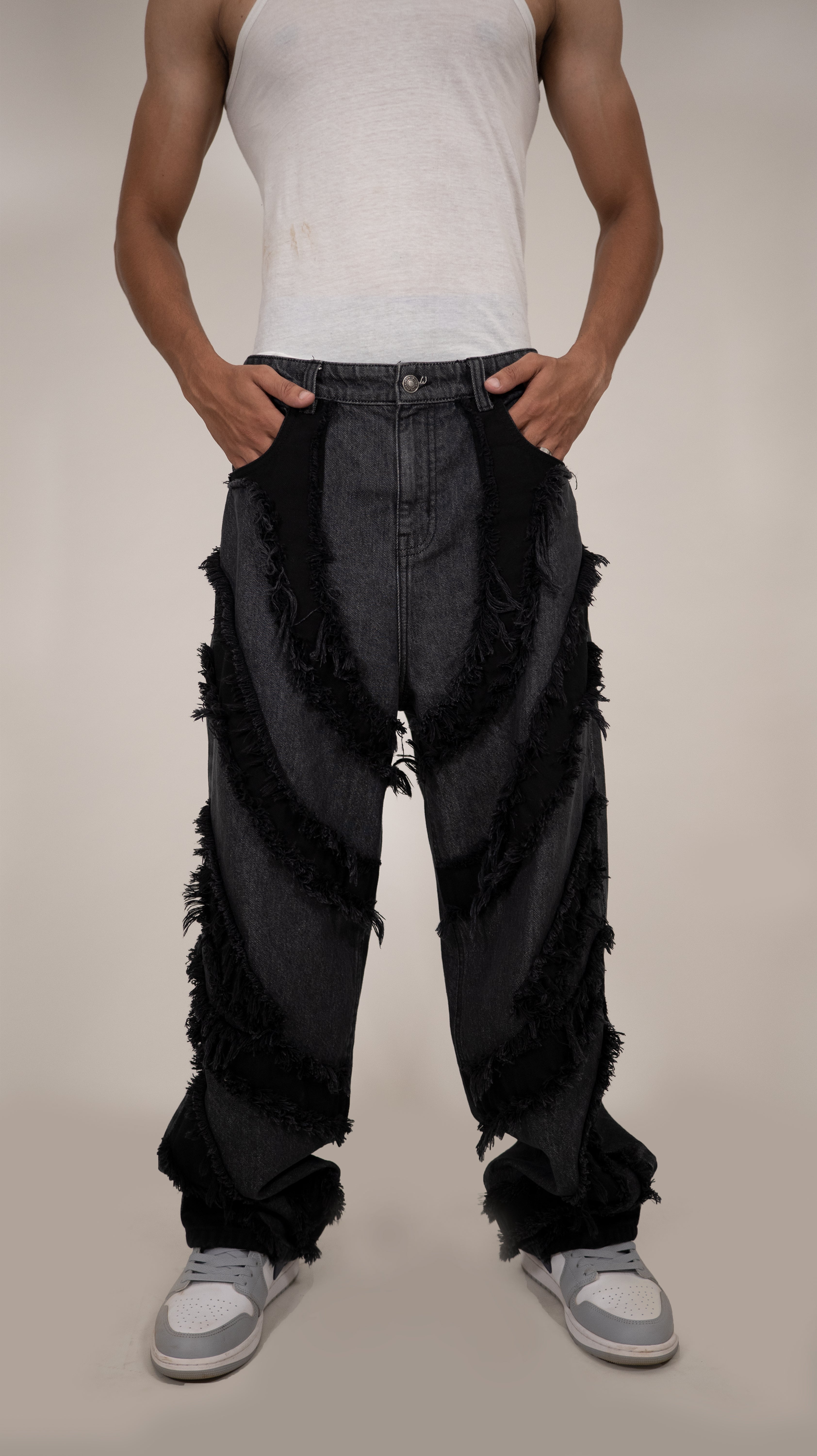 Grey-Black Patchy Jeans