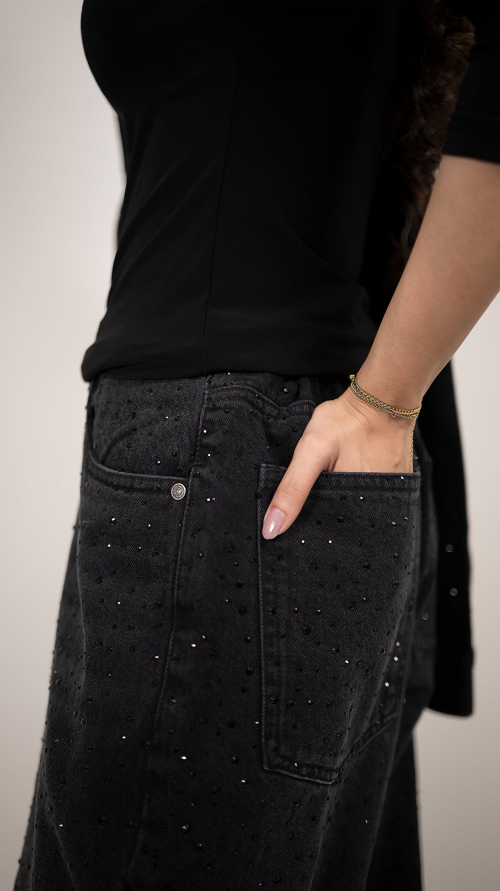 Black Rhinestones Cord Set