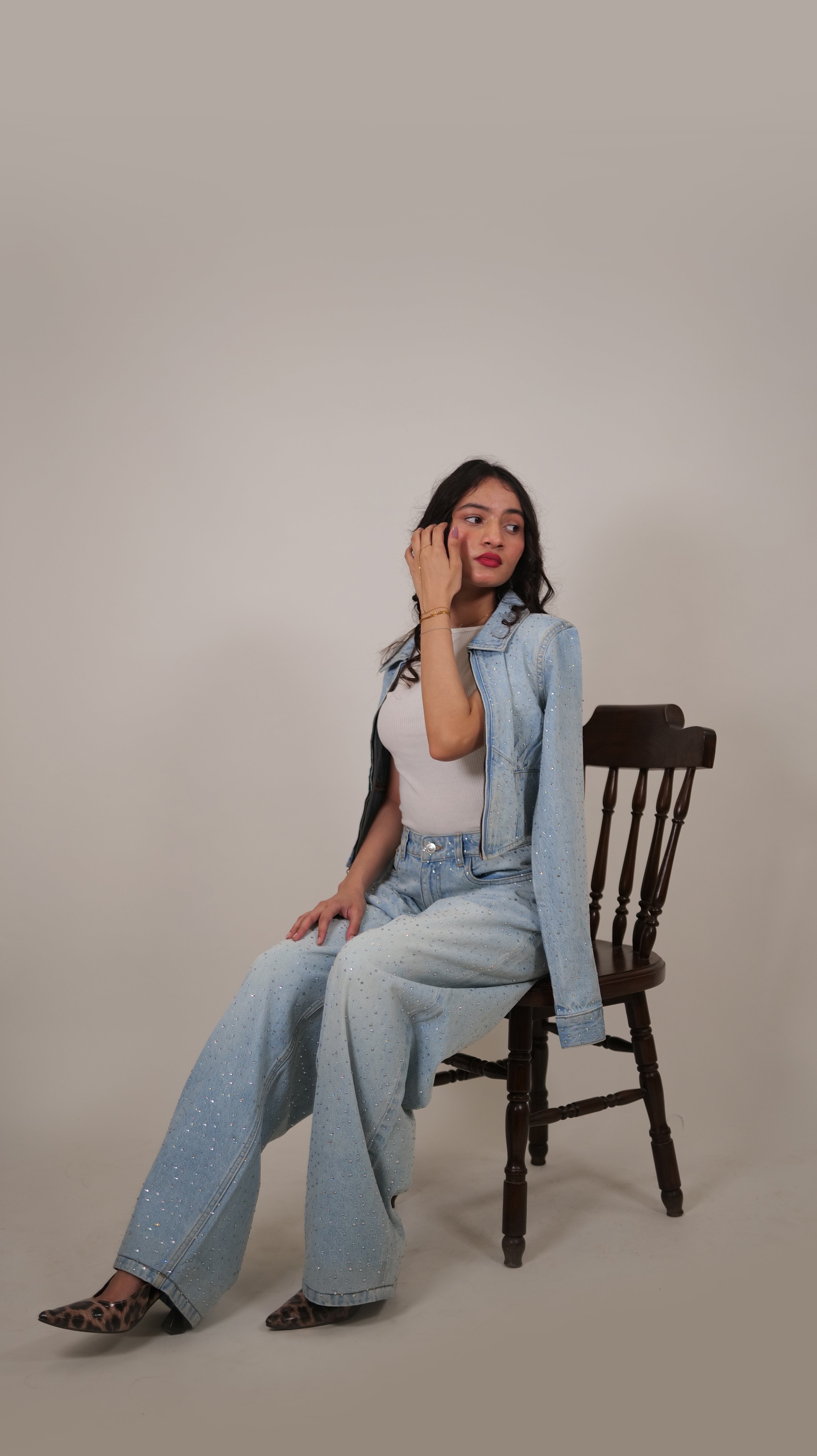 Blue Rhinestones Cord Set