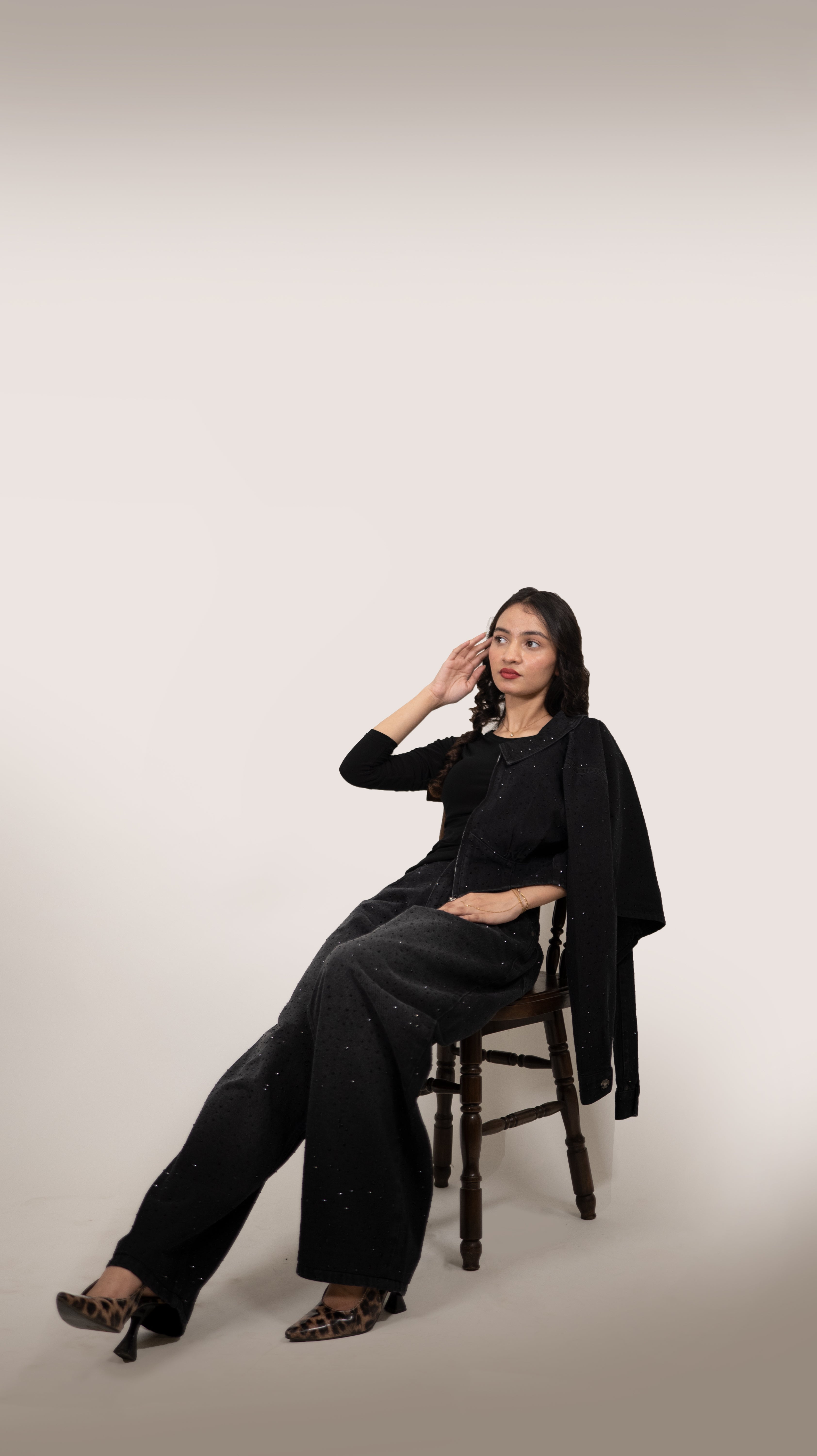 Black Rhinestones Cord Set