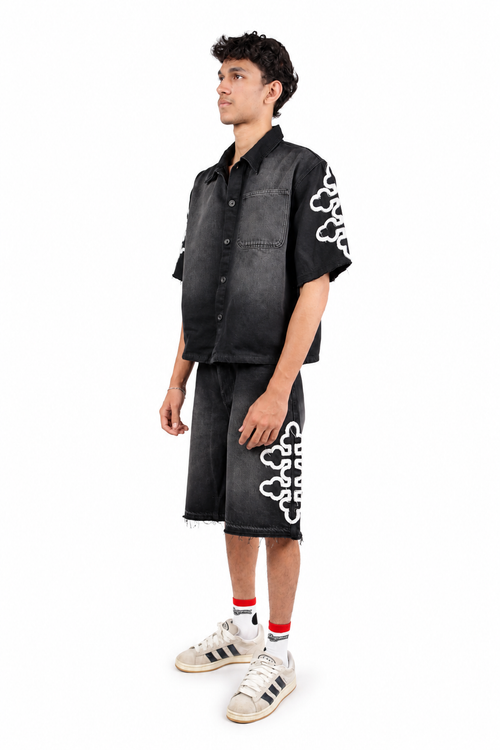 Black Shadow Embroidered Denim Co-Ord Set